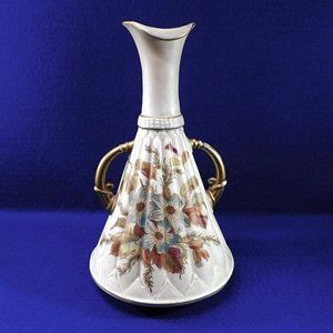 Antique Royal Rudolstadt Handled Vase Germany Crown RW Hand Painted Flowers 10"